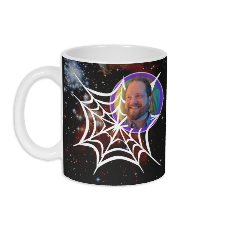 Coffee Mug with cj's dumb face web logo on space